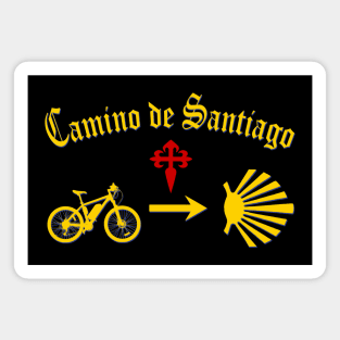 Camino de Santiago Typography Bicycle Yellow Arrow Scallop Shell Red Cross Magnet
